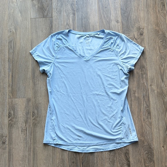 HEAD Baby Blue Sleeve V-neck Workout Tee Shirt - Picture 2 of 6